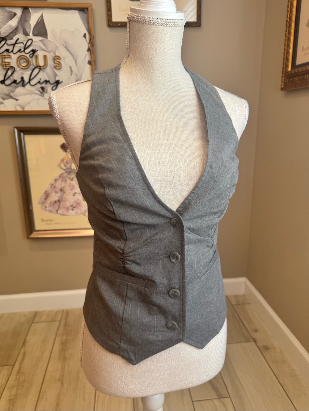5 for $30 Maurices Gray Fitted Pinstripe Women's Vest